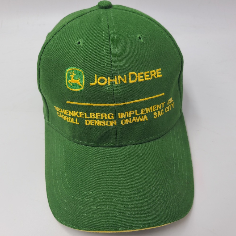 John Deere Hat Strapback Green Yellow Farm Schenkelberg Implement Iowa Logo Men